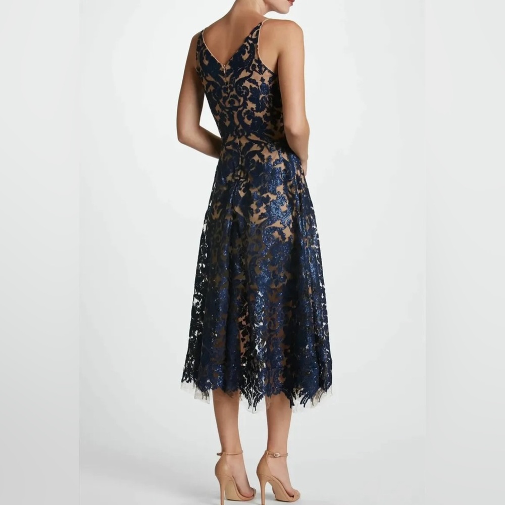 New Dress the Population Women's Blair Plunging Fit and Flare Midi Dress Sz XL - Picture 5 of 5